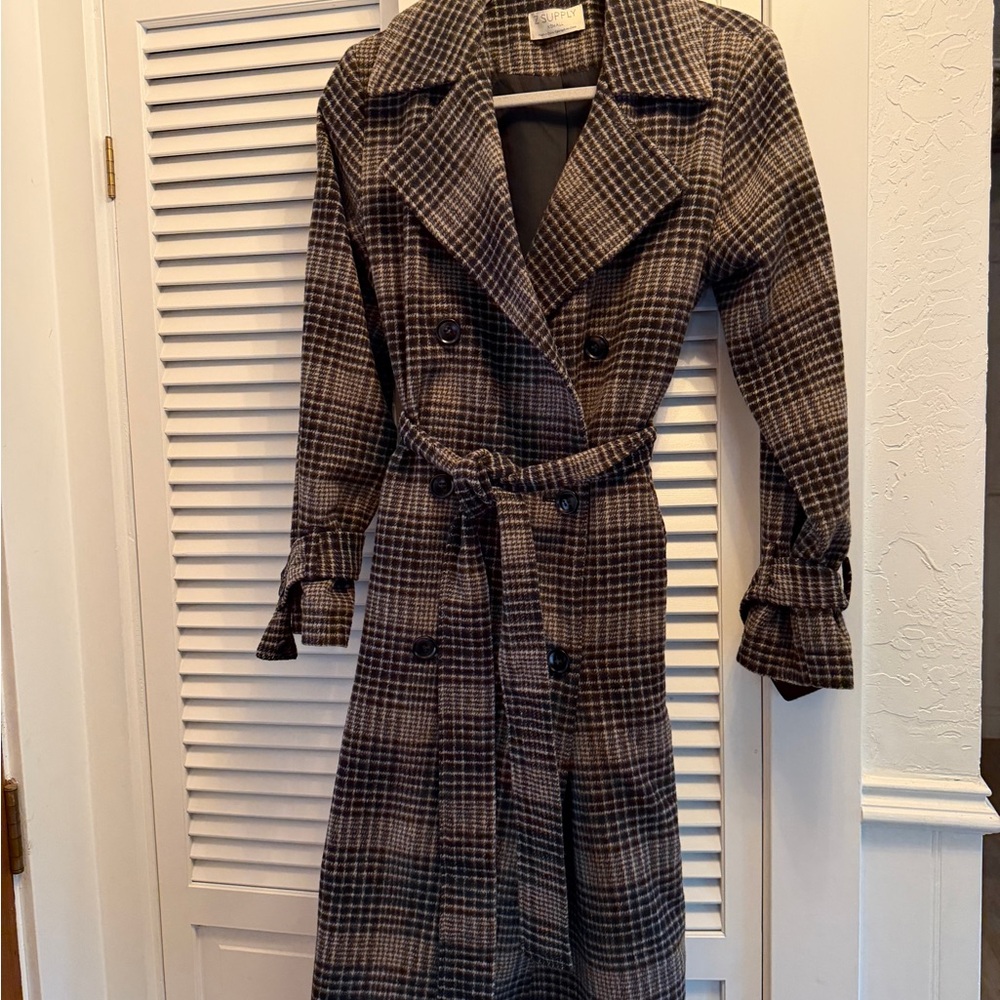 Z Supply Black and White Plaid Trench Coat